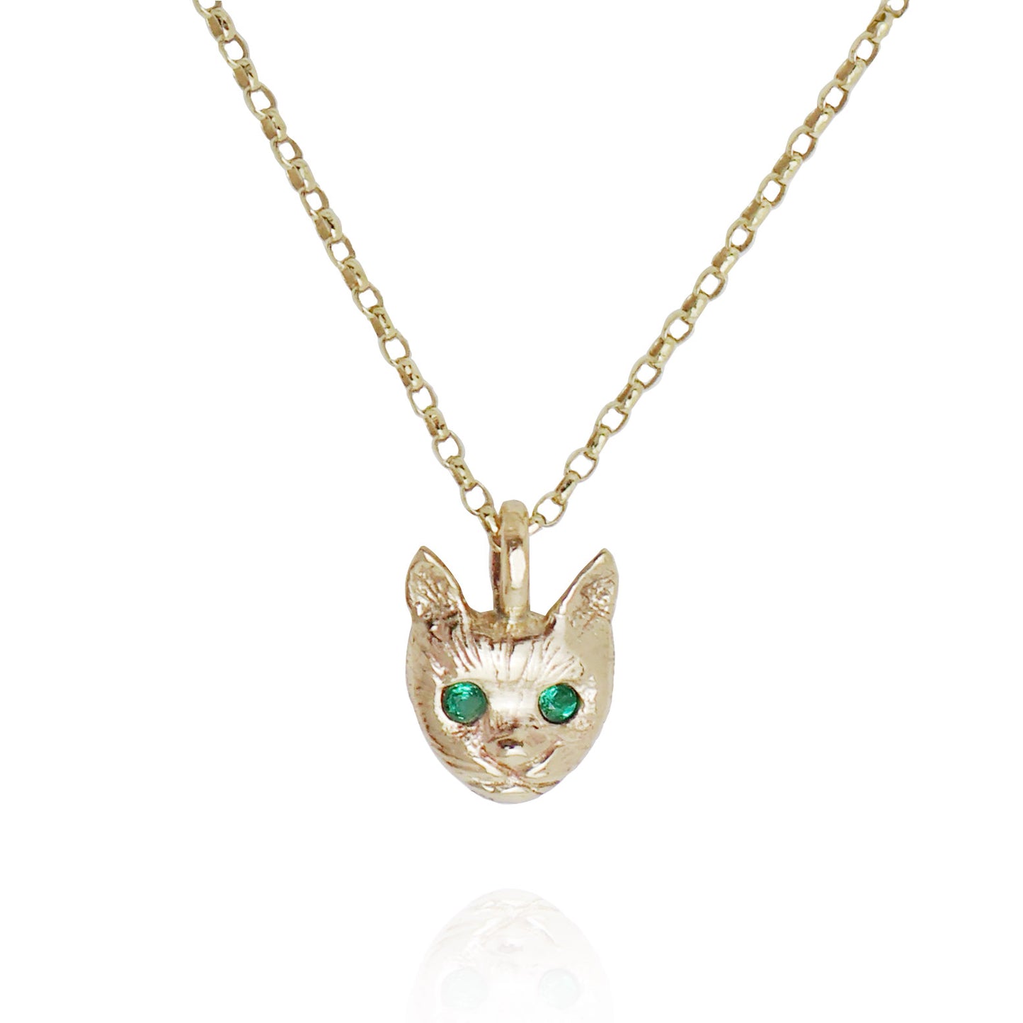 Cat Face Necklace - 9ct Gold - Emerald