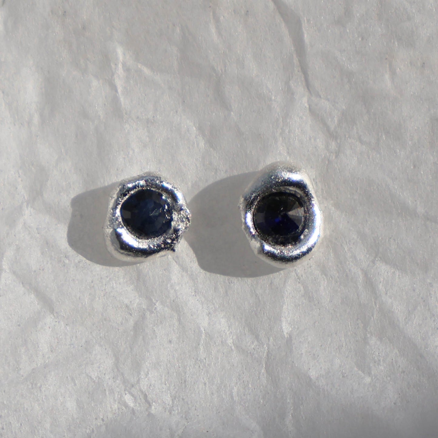 Little Molten Studs - Silver - Dark Blue Sapphire