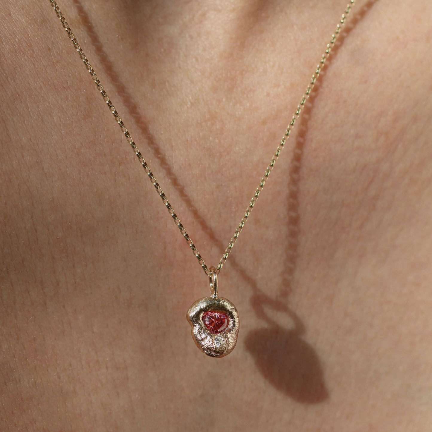 Molten Pendant - 9ct Gold - Pink Heart Diamond with Smaller Diamond