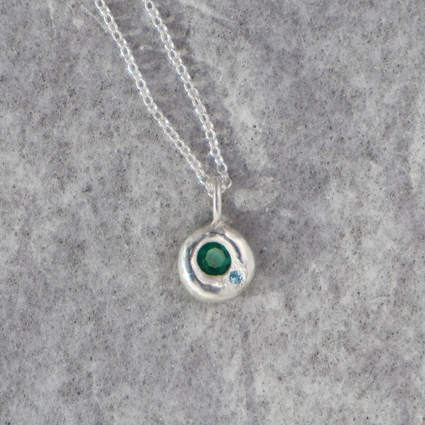 Molten Pendant - Silver - Round Emerald with Topaz