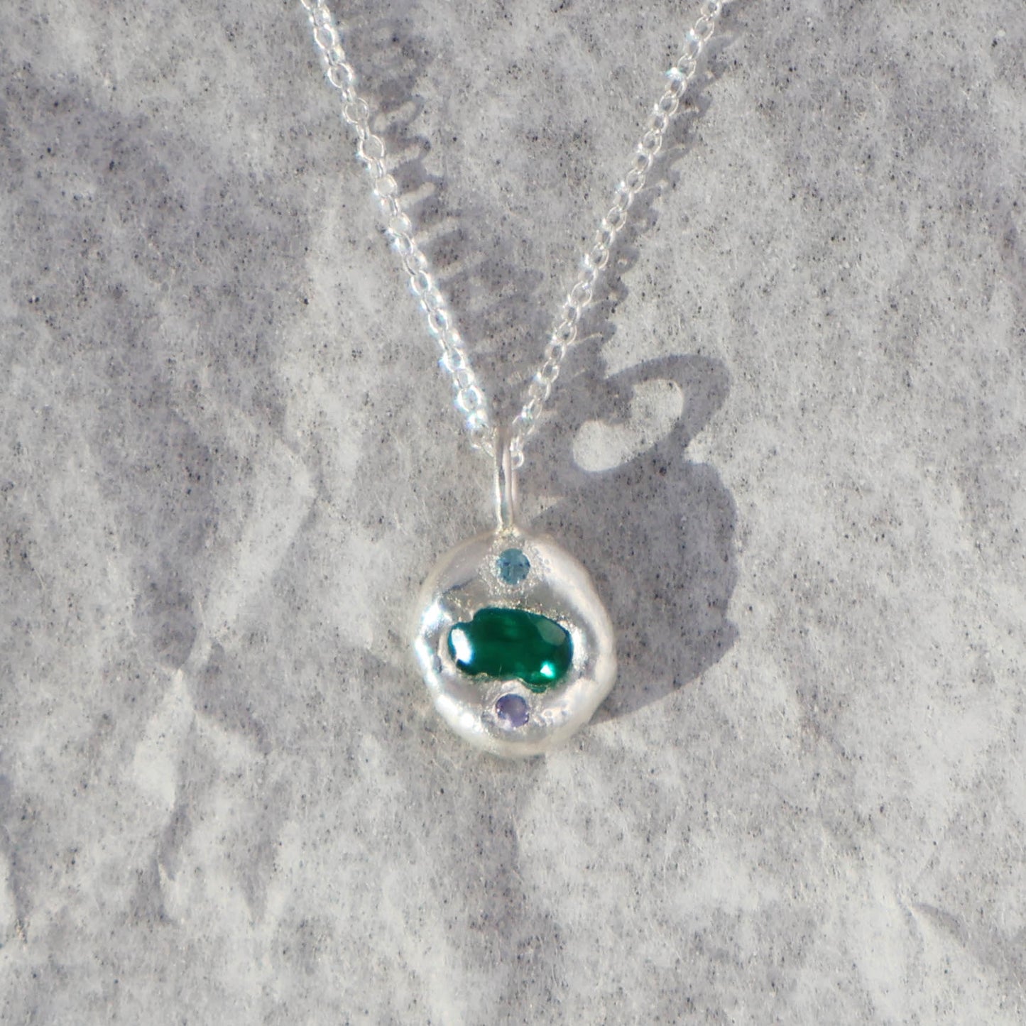 Molten Pendant - Silver - Oval Emerald with Topaz and Tanzanite