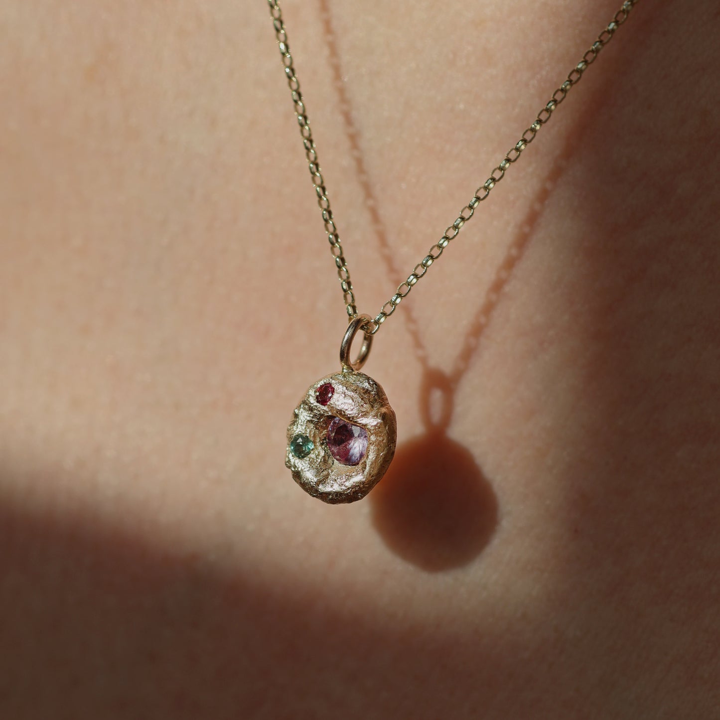 Molten Pendant - 9ct Gold - Round Purple Sapphire with Alexandrite and Rubellite