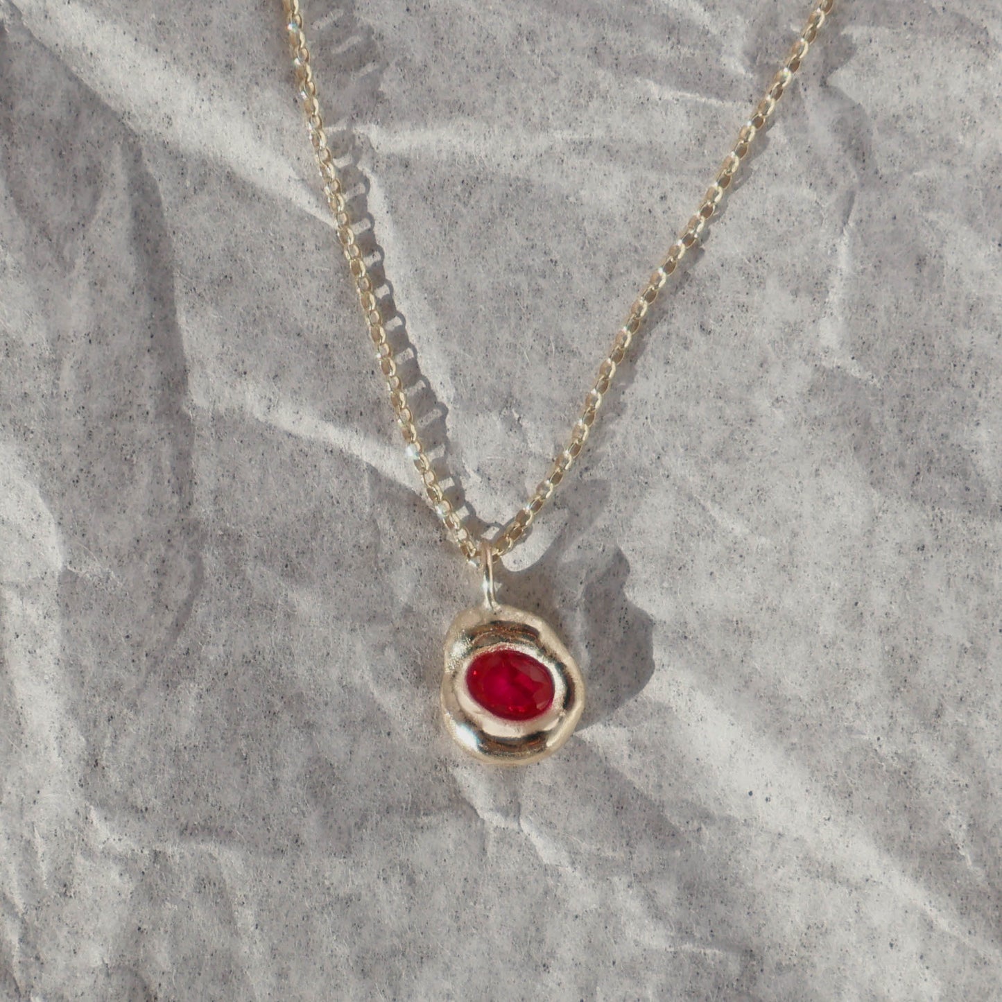 Molten Pendant - 9ct Gold - Oval Ruby