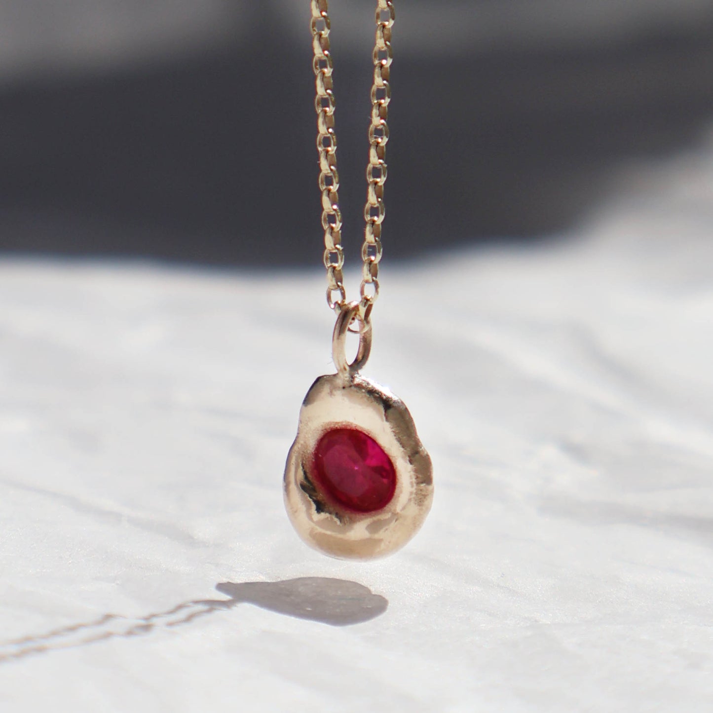 Molten Pendant - 9ct Gold - Oval Ruby