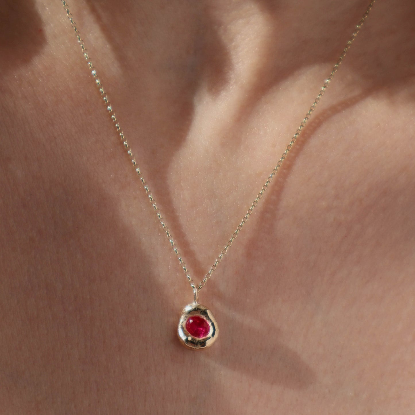 Molten Pendant - 9ct Gold - Oval Ruby