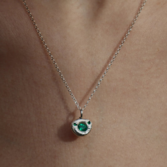 Molten Pendant - Silver - Pear Emerald with Tsavorite Garnets