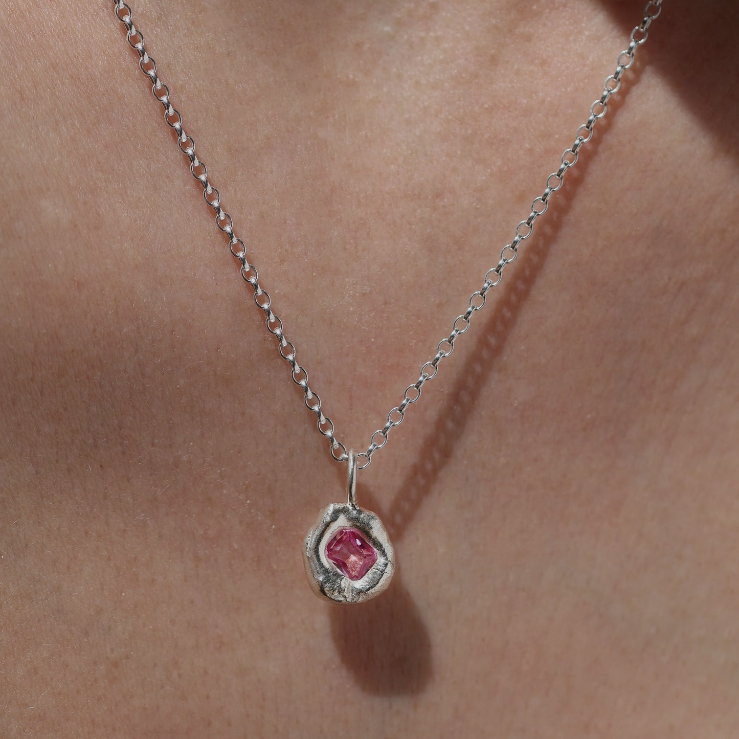 Molten Pendant - Silver - Octagon Pink Sapphire