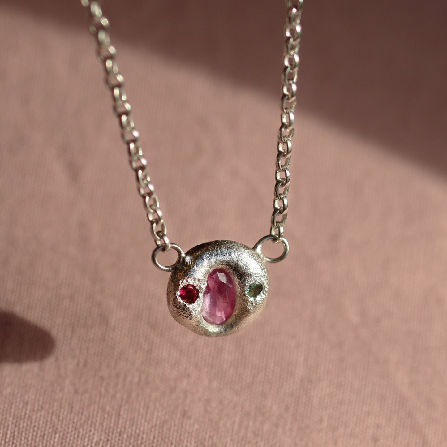 Molten Necklace - Silver - Oval Pink Sapphire with Rubellite and Alexandrite