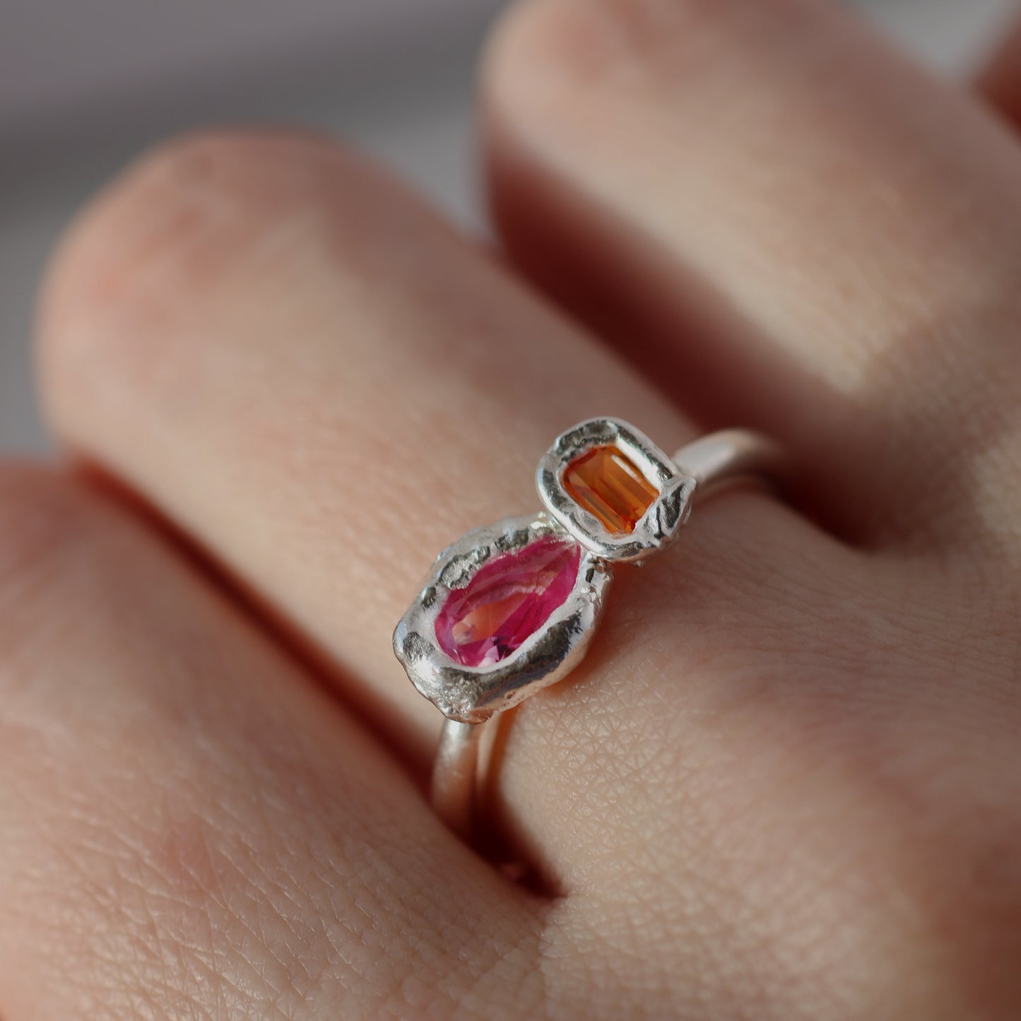 Molten Ring - Silver - Pink and Orange Sapphires