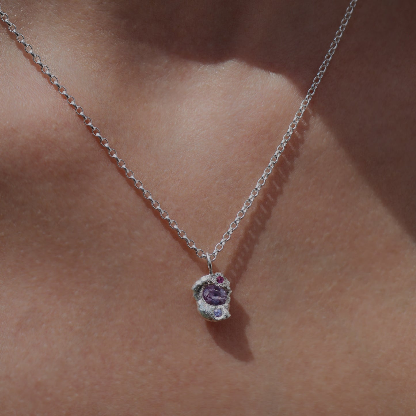 Molten Pendant - Silver - Purple Sapphire with Tourmaline and Tanzanite