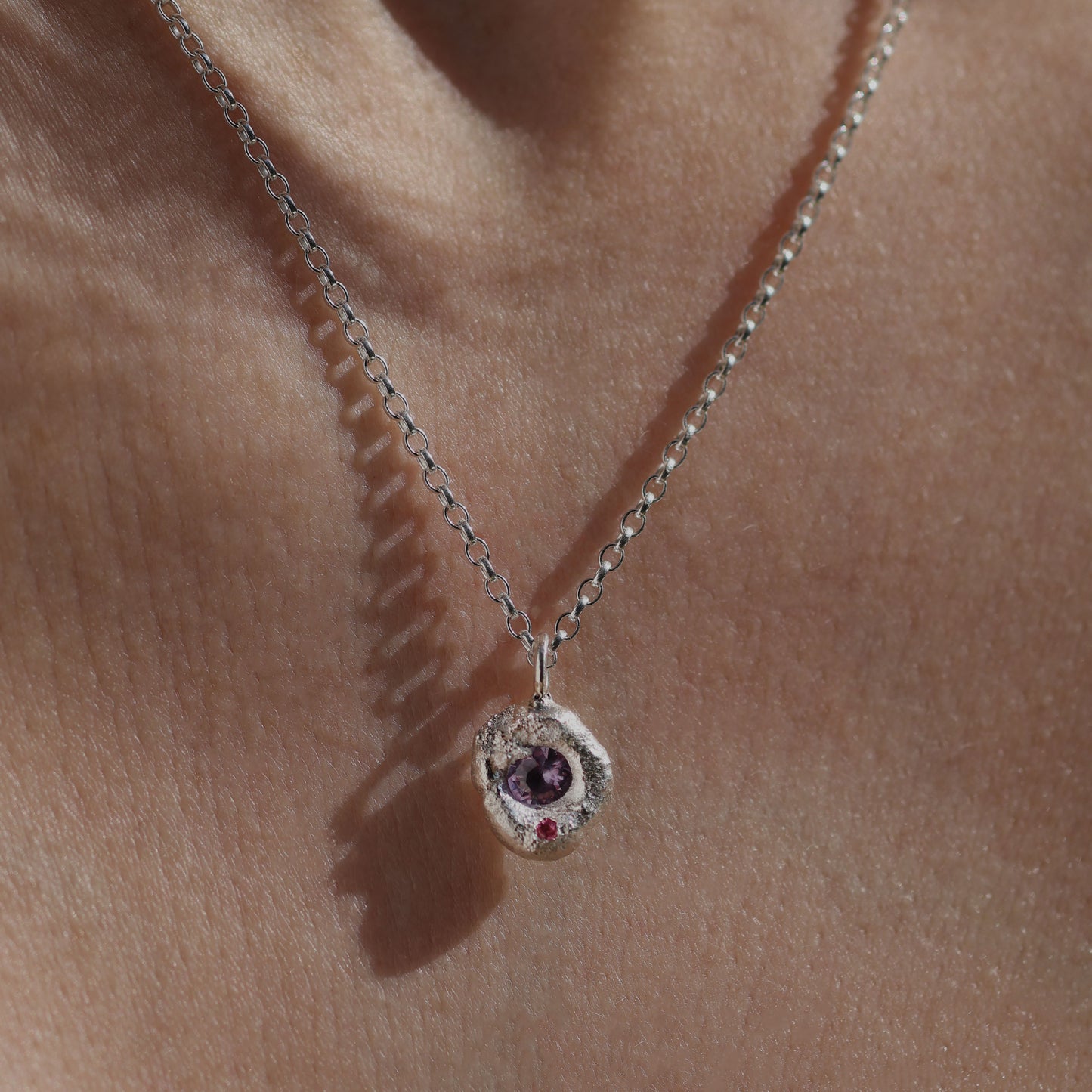 Molten Pendant - Silver - Purple Sapphire and Pink Tourmaline