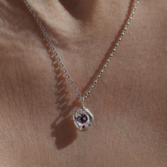 Molten Pendant - Silver - Purple Sapphire and Pink Tourmaline