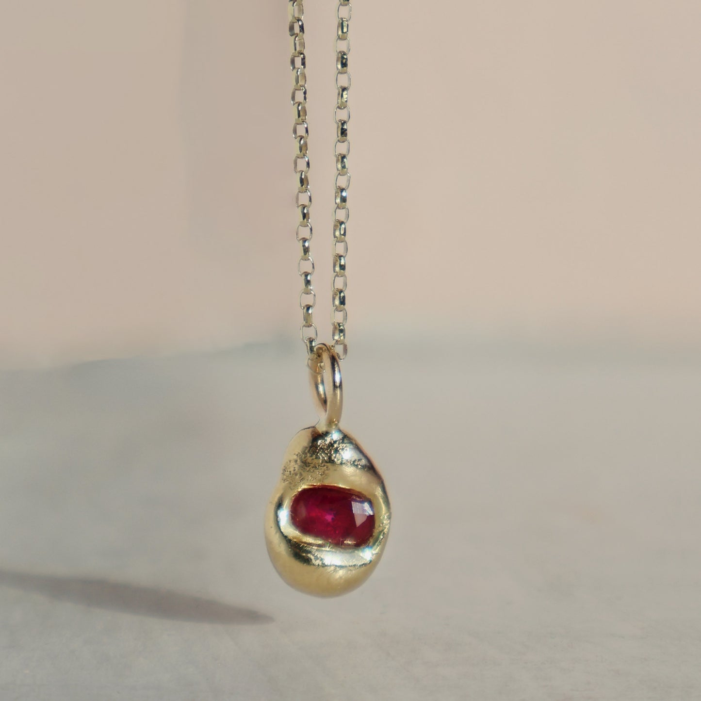 Molten Pendant  - 18ct Gold - Oval Ruby