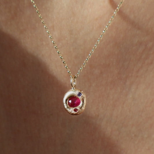 Molten Pendant - 9ct Gold - Ruby with Tanzanite and Tourmaline