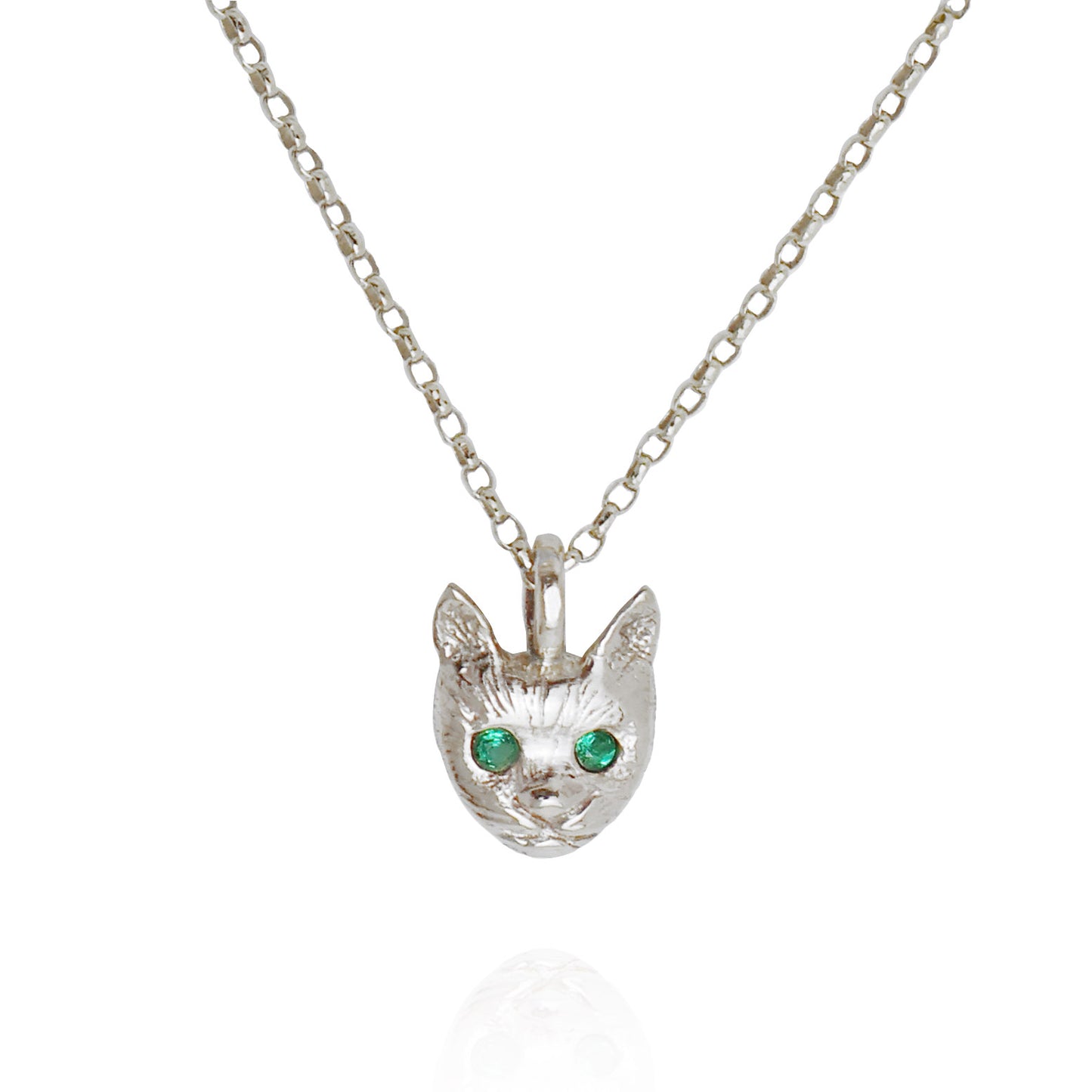 Cat Face Necklace - Silver - Emerald