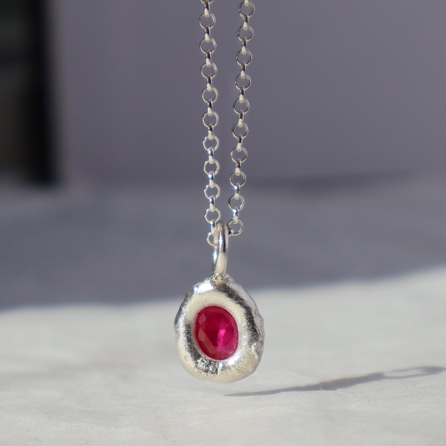 Molten Pendant - Silver - Oval Ruby