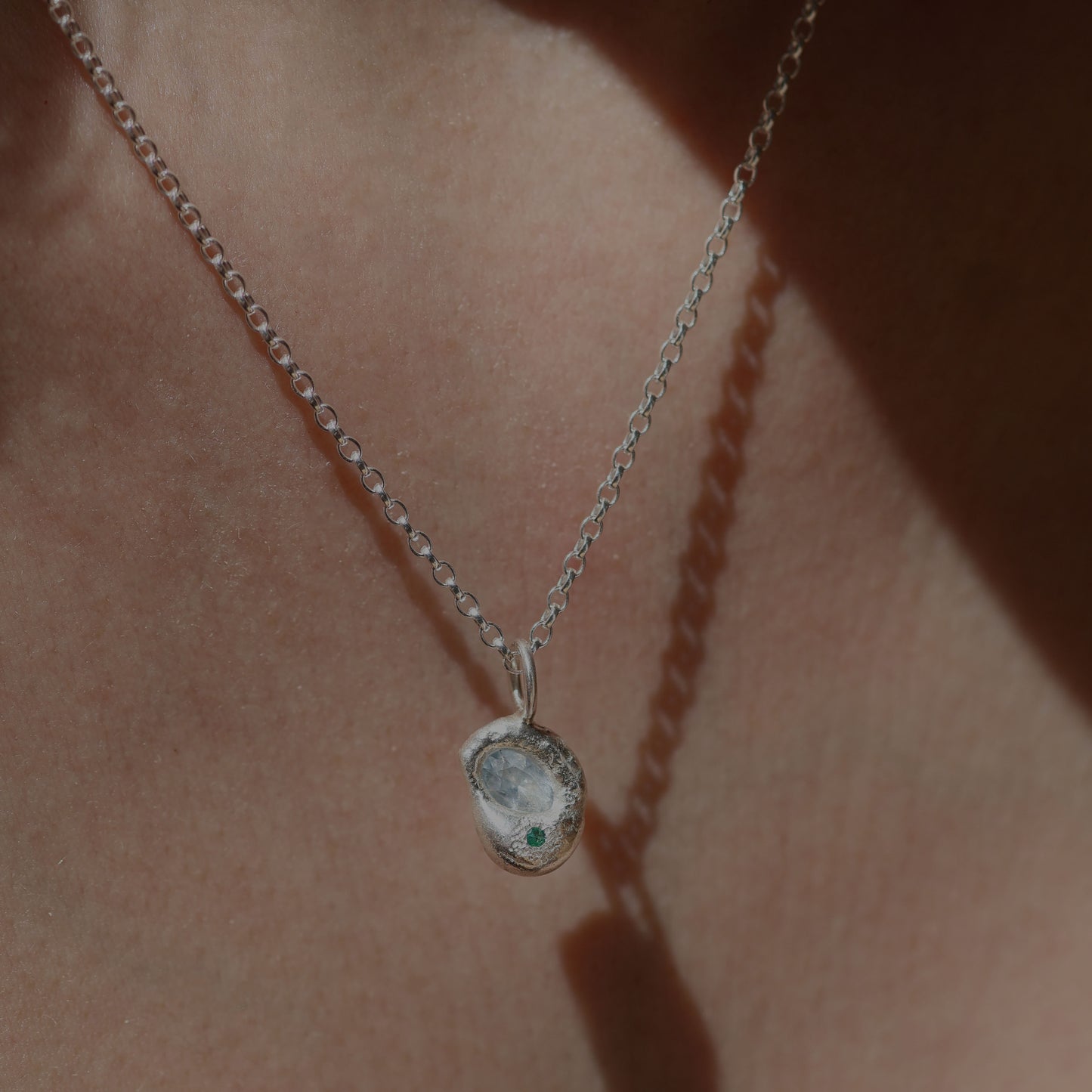 Molten Pendant - Silver - Light Blue Spinel with Emerald