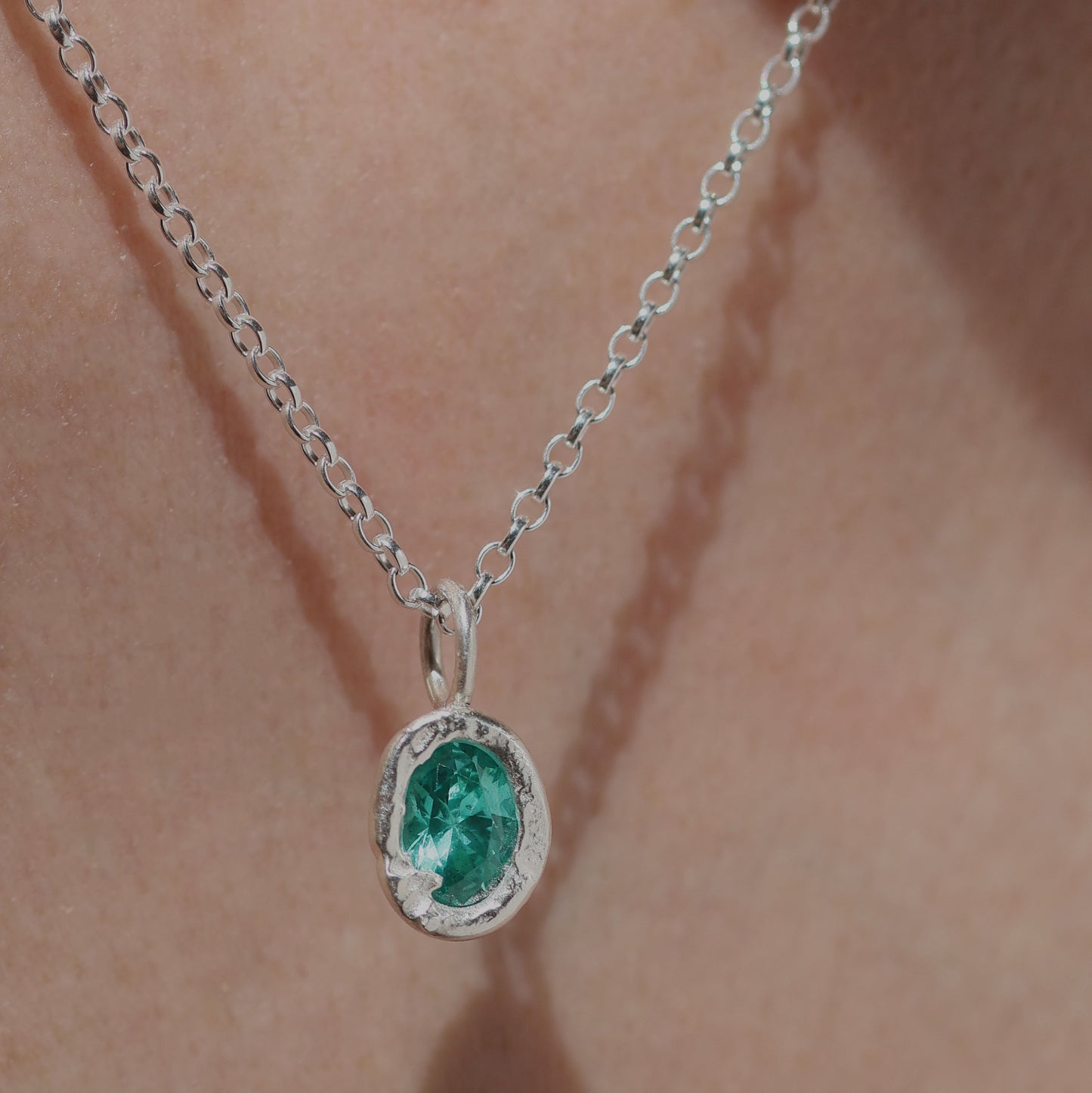 Molten Pendant - Silver - Green YAG