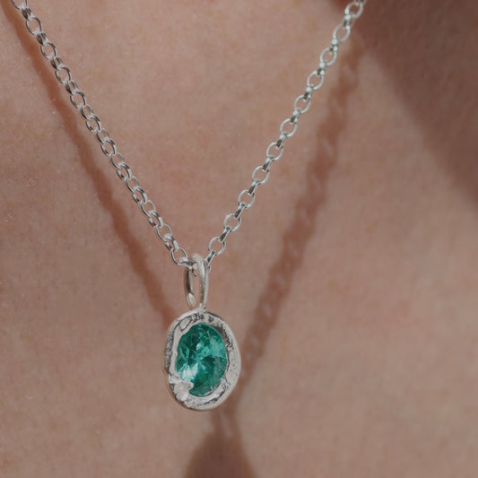 Molten Pendant - Silver - Green YAG