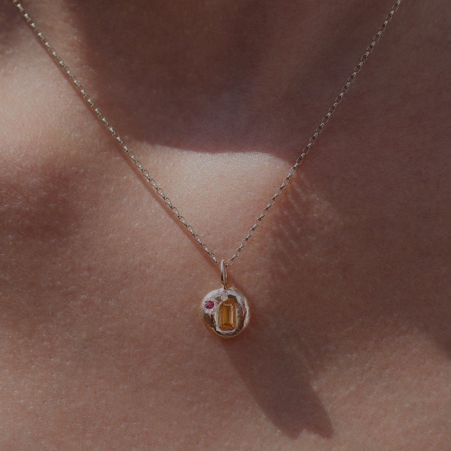 Molten Pendant - 9ct Gold - Yellow Sapphire with Pink Tourmaline