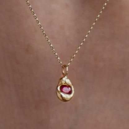 Molten Pendant  - 18ct Gold - Oval Ruby