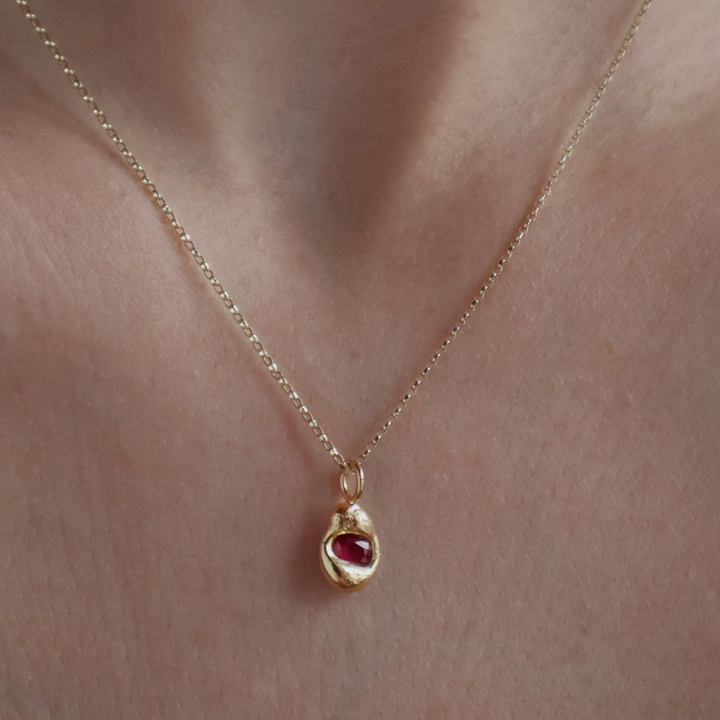 Molten Pendant  - 18ct Gold - Oval Ruby