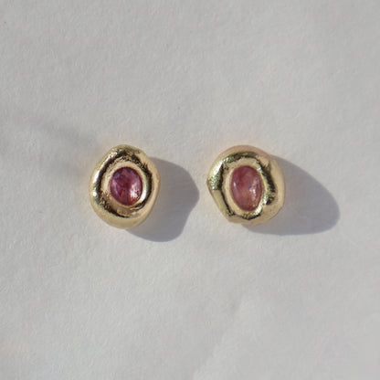 Molten Earrings  - 18ct Gold - Pink Sapphire