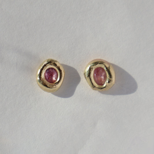 Molten Earrings  - 18ct Gold - Pink Sapphire