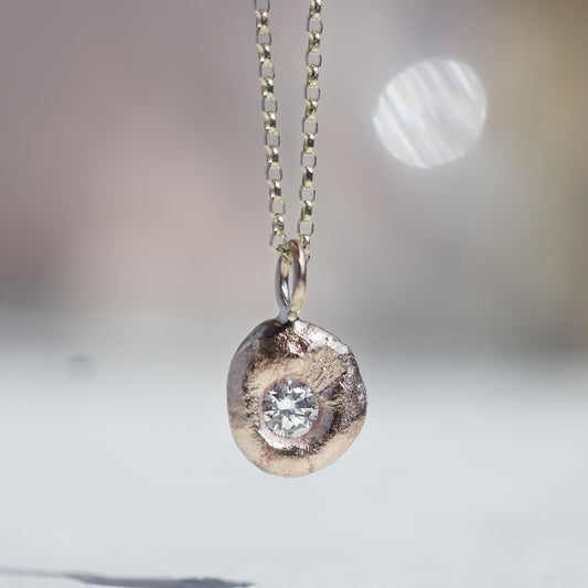 Molten Pendant  - 9ct Gold - Round Lab Diamond