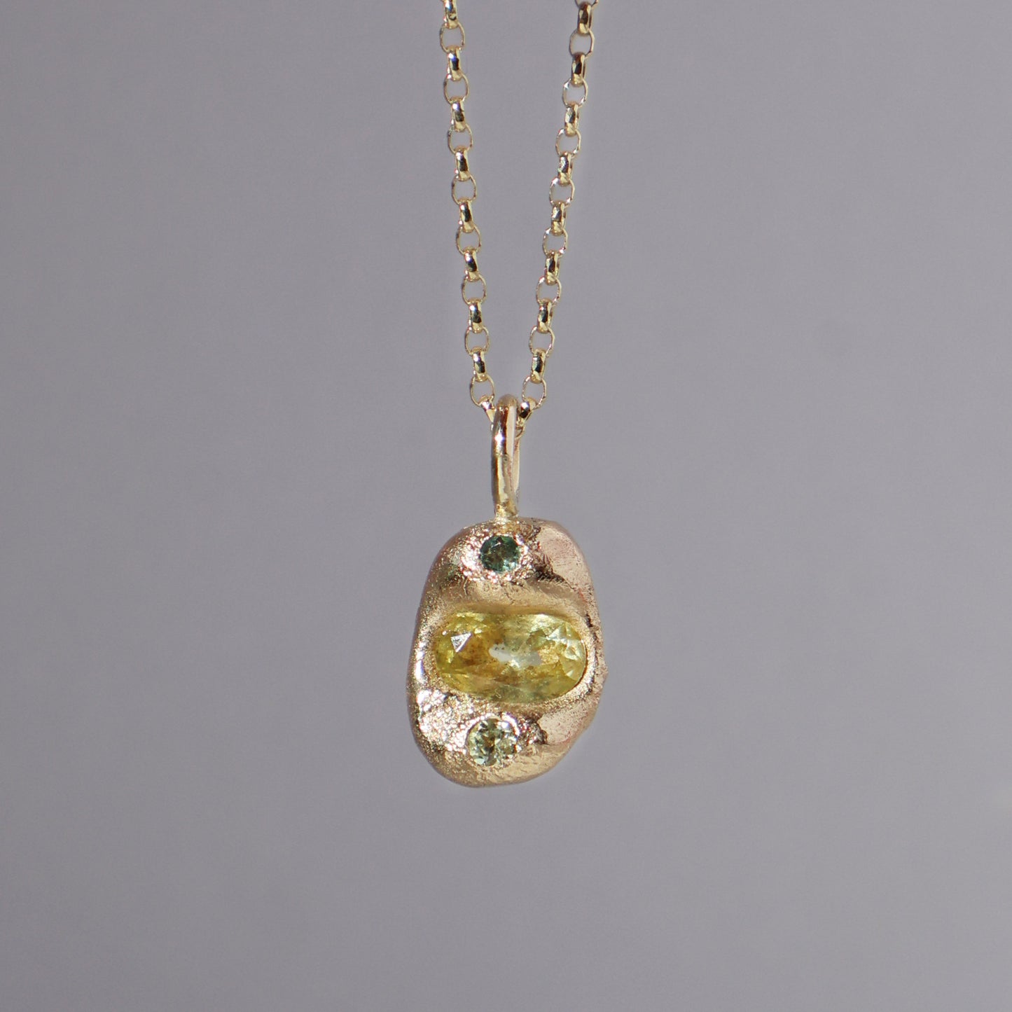 Molten Pendant  - 9ct Gold - Oval Yellow Sapphire with Alexandrite and Chrysoberyl