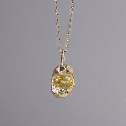 Molten Pendant  - 9ct Gold - Oval Yellow Sapphire with Alexandrite and Chrysoberyl