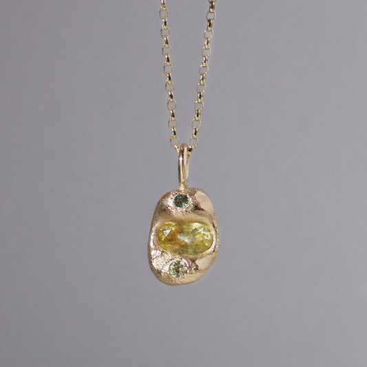 Molten Pendant  - 9ct Gold - Oval Yellow Sapphire with Alexandrite and Chrysoberyl
