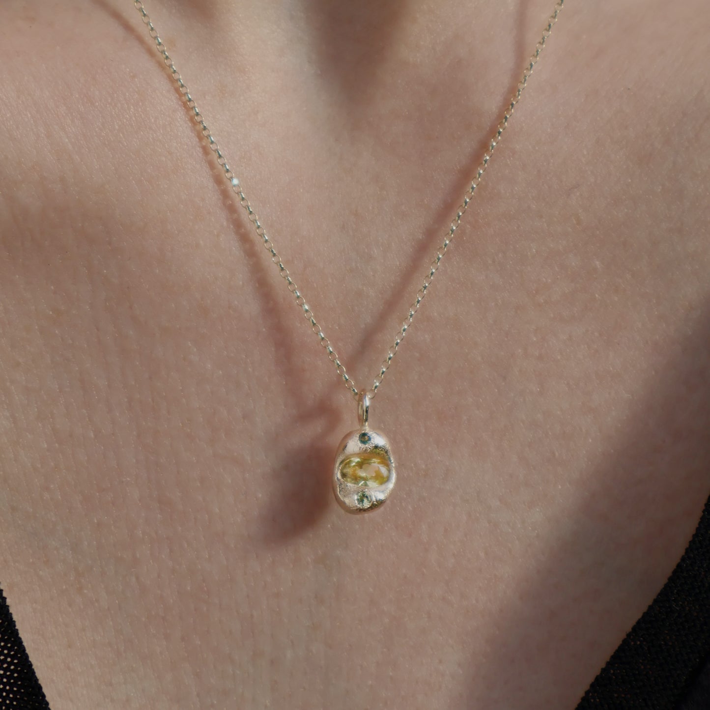 Molten Pendant  - 9ct Gold - Oval Yellow Sapphire with Alexandrite and Chrysoberyl