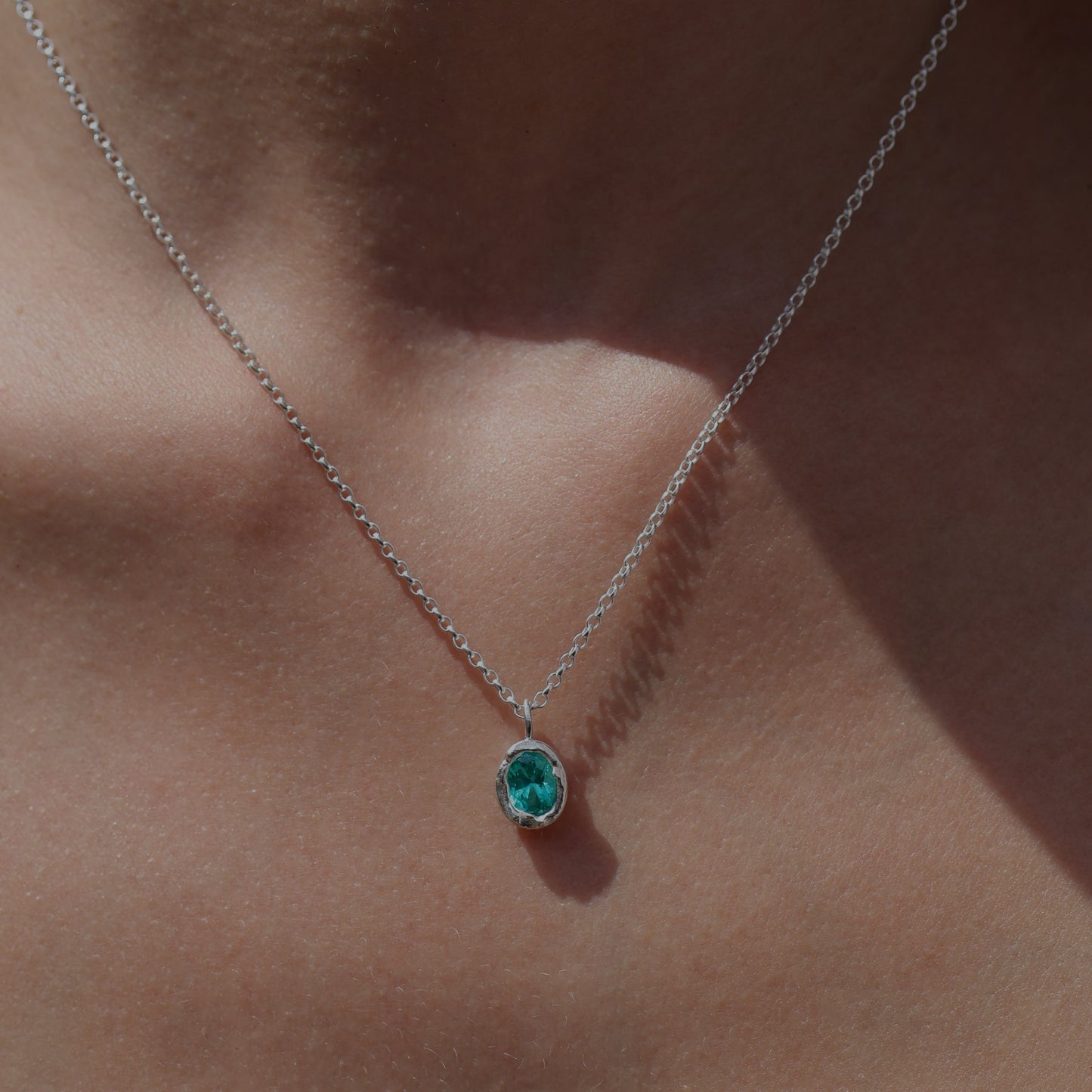 Molten Pendant  - Silver - Green YAG (Large)