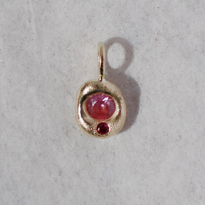 Molten Pendant  - 9ct Gold - Round Pink Sapphire with Ruby - No Chain