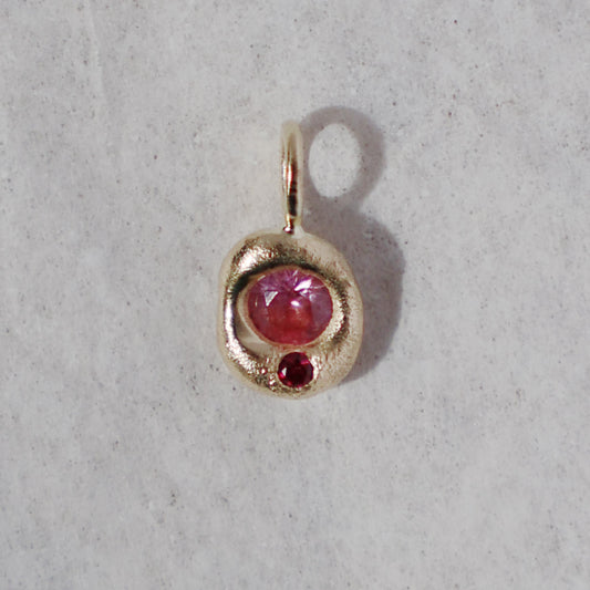 Molten Pendant  - 9ct Gold - Round Pink Sapphire with Ruby - No Chain