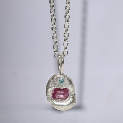 Molten Pendant  - Silver - Octagon Pink Sapphire with Blue Topaz