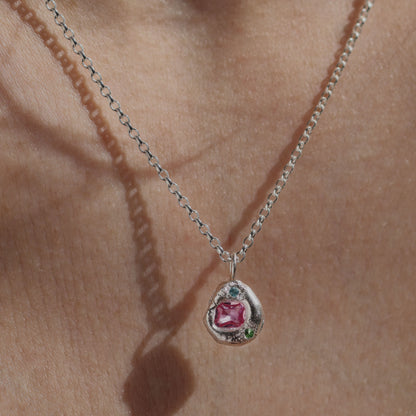 Molten Pendant  - Silver - Octagon Pink Sapphire with Topaz and Tsavorite Garnet