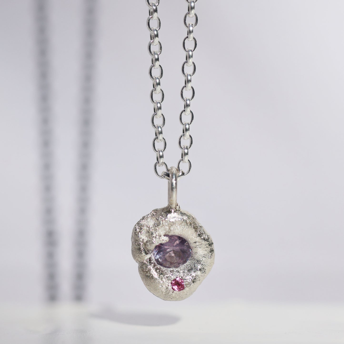 Molten Pendant  - Silver - Purple Sapphire and Pink Tourmaline