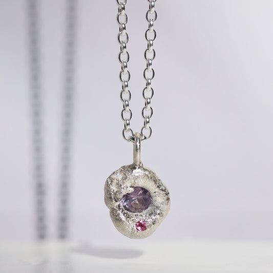Molten Pendant  - Silver - Purple Sapphire and Pink Tourmaline