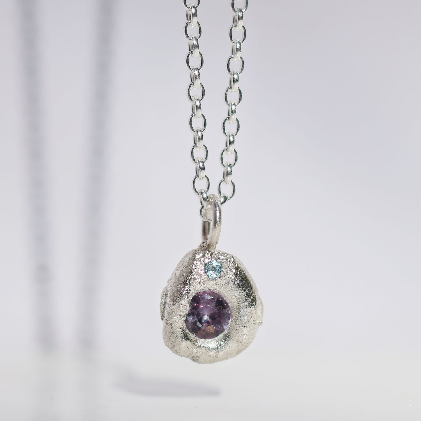 Molten Pendant  - Silver - Purple Sapphire and Blue Topaz