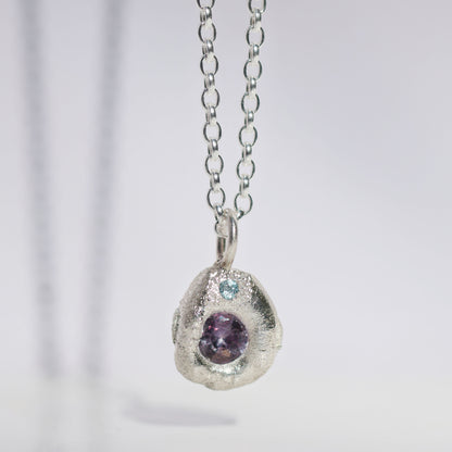 Molten Pendant  - Silver - Purple Sapphire and Blue Topaz