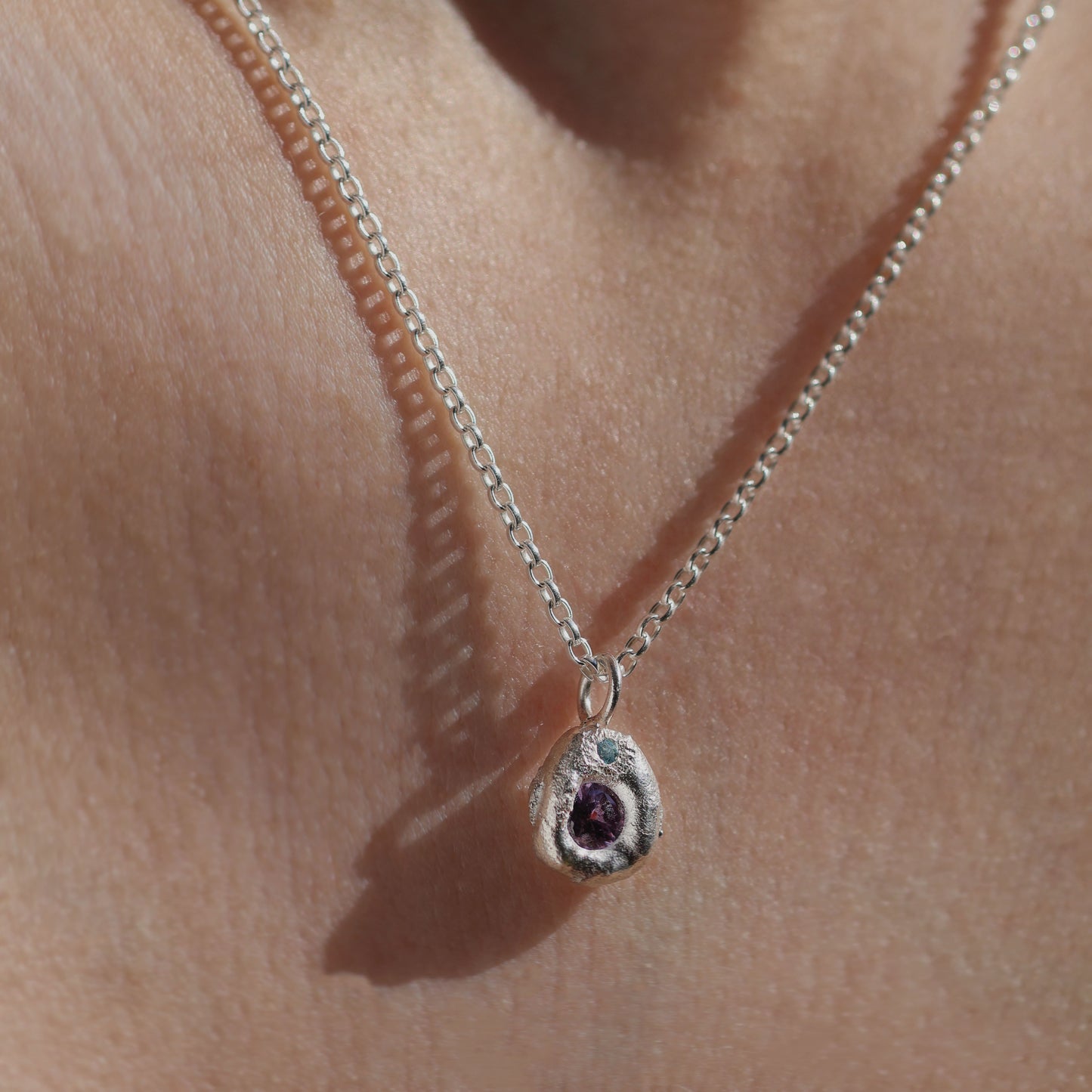 Molten Pendant  - Silver - Purple Sapphire and Blue Topaz
