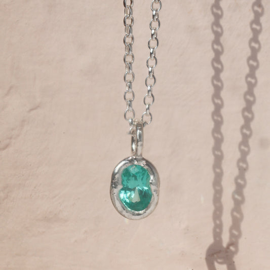 Molten Pendant  - Silver - Green YAG