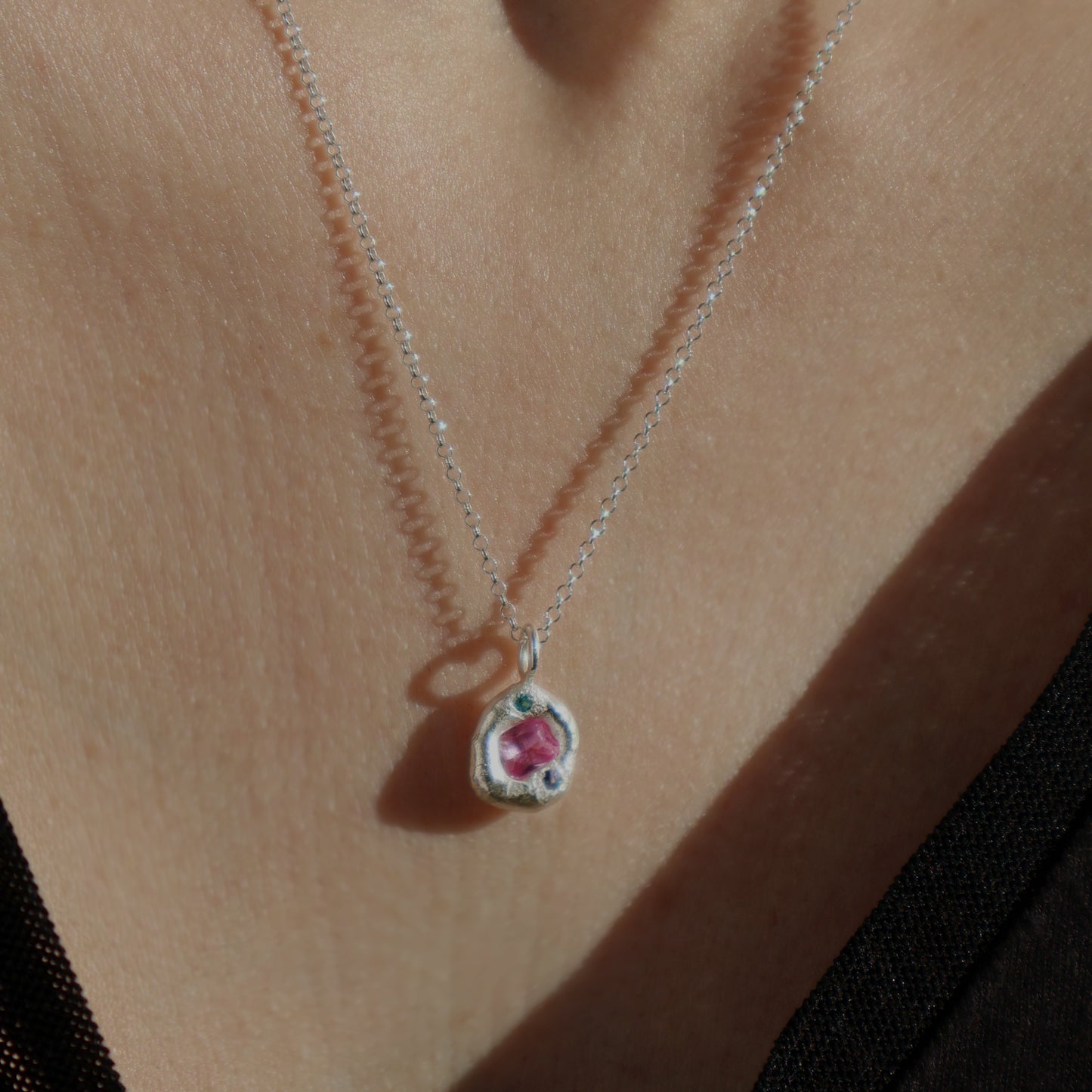 Molten Pendant  - Silver - Octagon Pink Sapphire with Tanzanite and Topaz