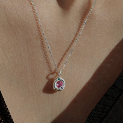 Molten Pendant  - Silver - Octagon Pink Sapphire with Tanzanite and Topaz