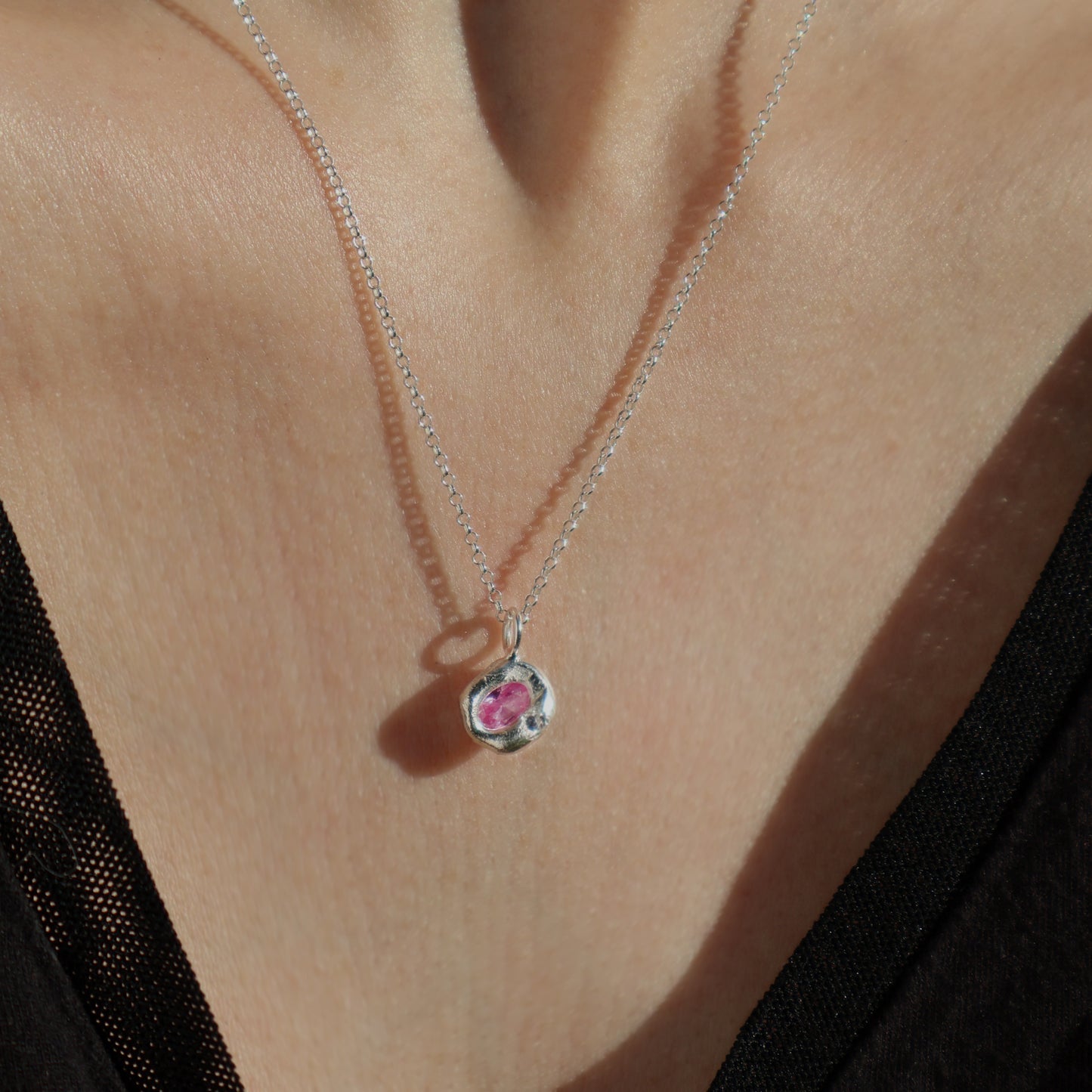 Molten Pendant  - Silver - Oval Pink Sapphire with Tanzanite
