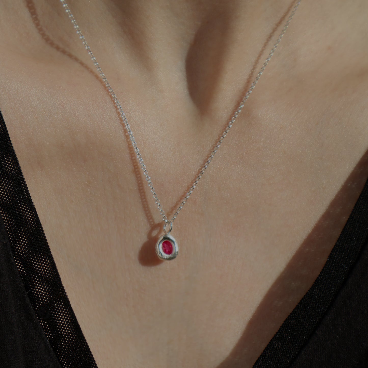 Molten Pendant  - Silver - Oval Ruby
