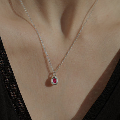 Molten Pendant  - Silver - Oval Ruby