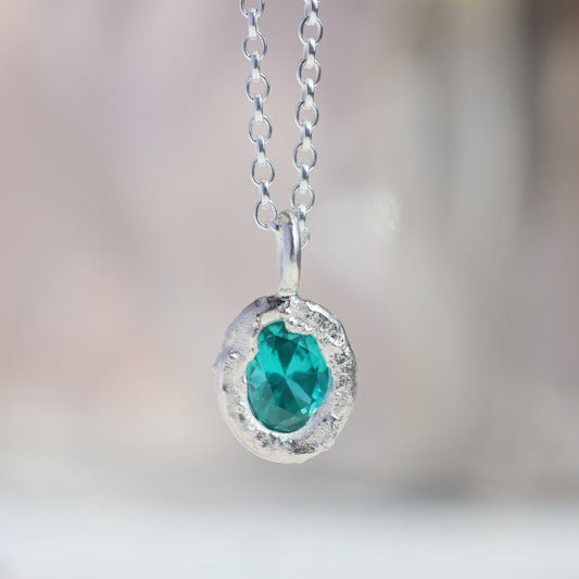Molten Pendant  - Silver - Large Green YAG
